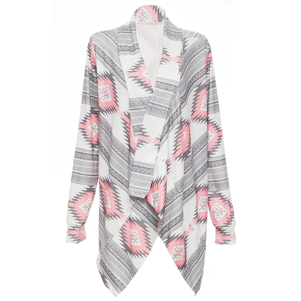 VESTLINDA розовый кимоно кардиганы блузы женские геометрический принт с длинным