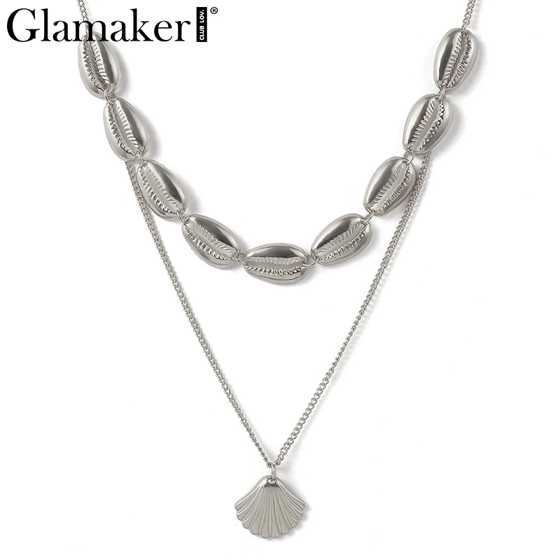 Glamaker подвески из раковин серебряное золотое ожерелье двойной женский модный металлический цепь аксессуары для изготовления украшений колье