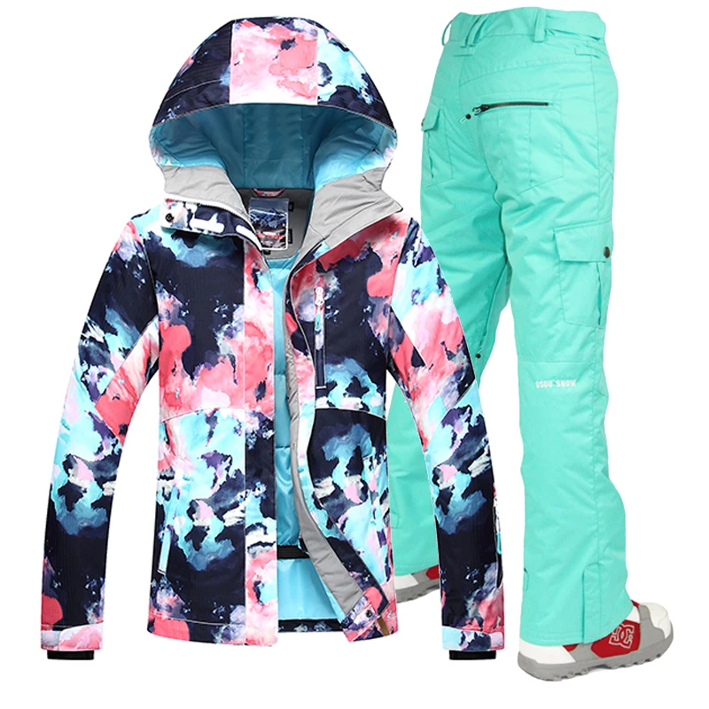 Gsou Snow -30 Women skiing suit sets snowboarding clothes waterproof &amp windproof winter snow outdoor ski jackets + Pants | Спорт и