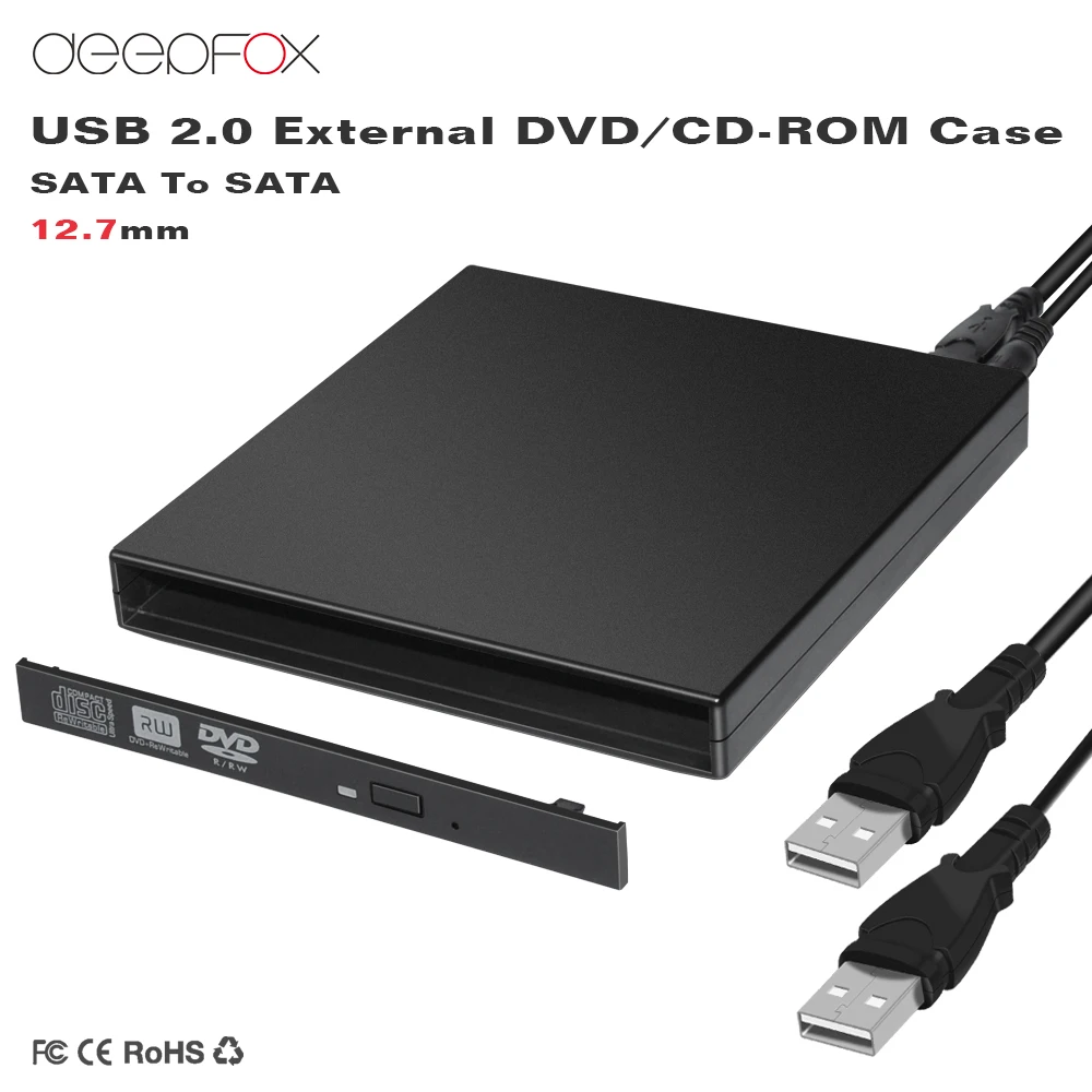 12,7 мм USB 2,0 Внешний DVD/CD-ROM чехол для ноутбука Настольный ПК оптический диск SATA на SATA внешний корпус для DVD