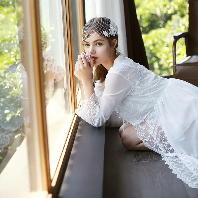 Пикантный кружевной винтажный элегантный халат подружки невесты женский с