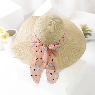 beige 2 Новая летняя женская шляпа от солнца с бантом и лентой, Панама, пляжные шляпы для женщин, женская соломенная шляпа - Цвет: beige 2