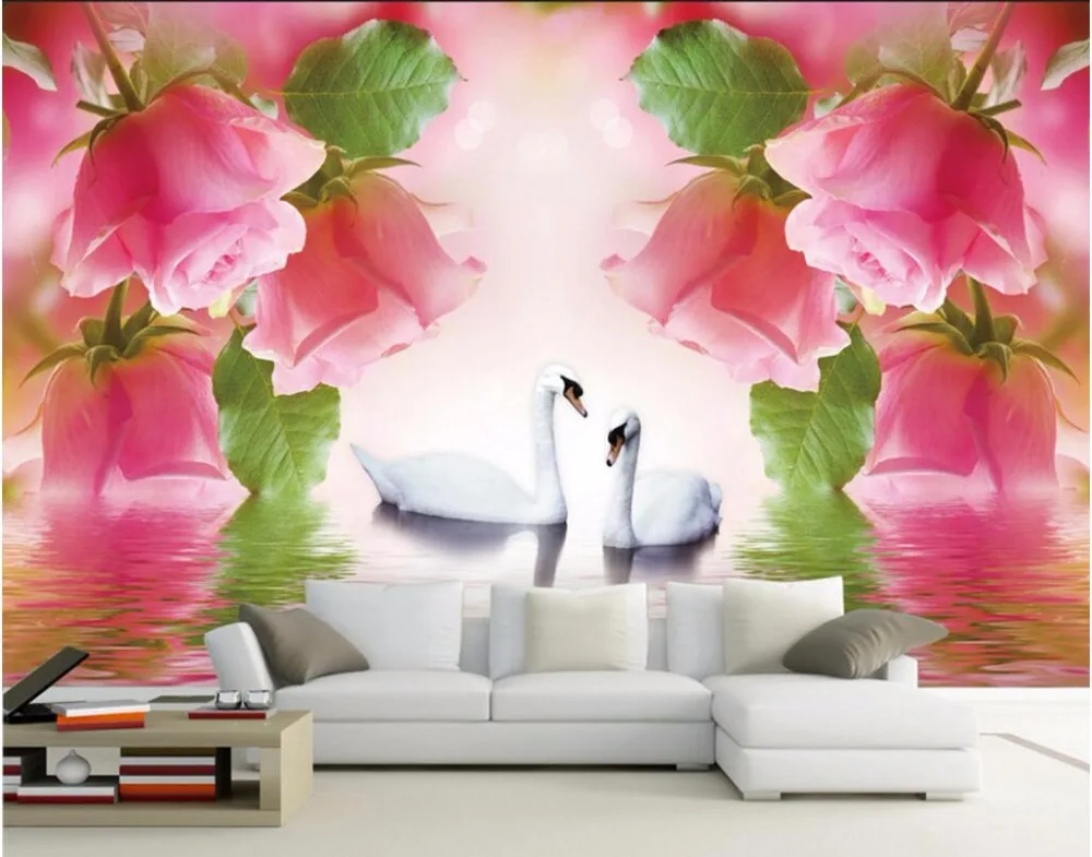Настенные 3D-обои на заказ картина с изображением лебедя розовых роз настенные 3d