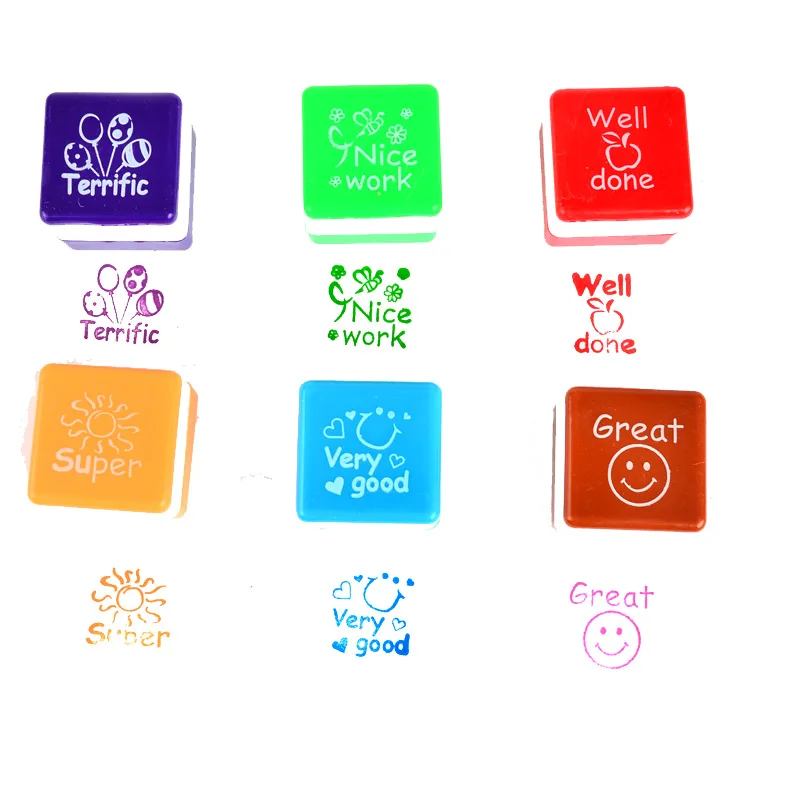 6 шт. дети мультфильм учителя штамп с губка для чернил (английский) | Игрушки и