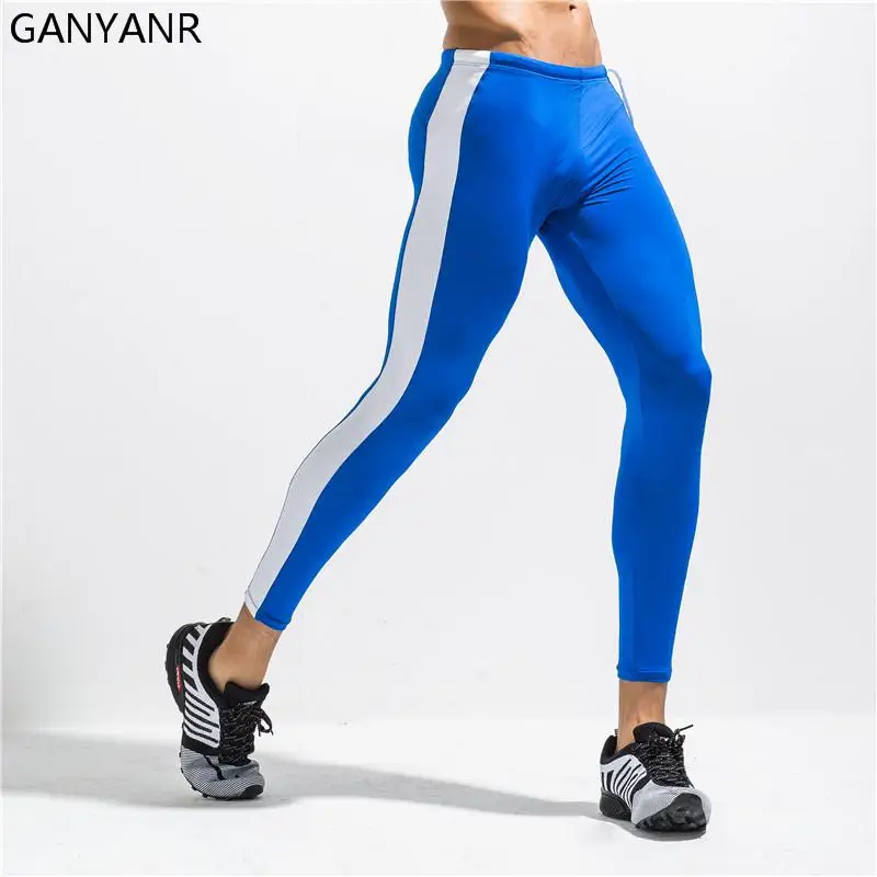 GANYANR, колготки для бега, Мужские штаны для баскетбола, йоги, леггинсы для спортзала, компрессионные брюки, для фитнеса, спорта, бодибилдинга, зимние - Цвет: Синий