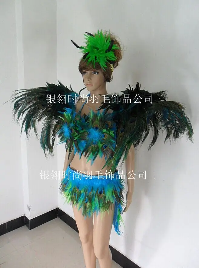 Одежда с перьями для выступлений на сцене подиума карнавала головной убор