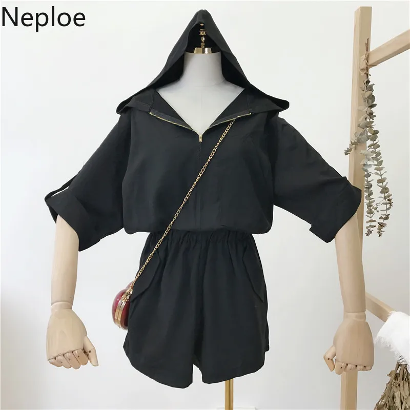 Neploe корейские модные женские комбинезоны лето 2019 повседневные с капюшоном на