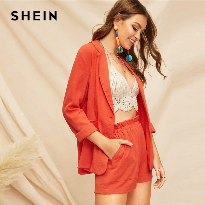 SHEIN Однотонный Жакет С Пуговицами И Разрезом На Воротнике Женский Повседневный