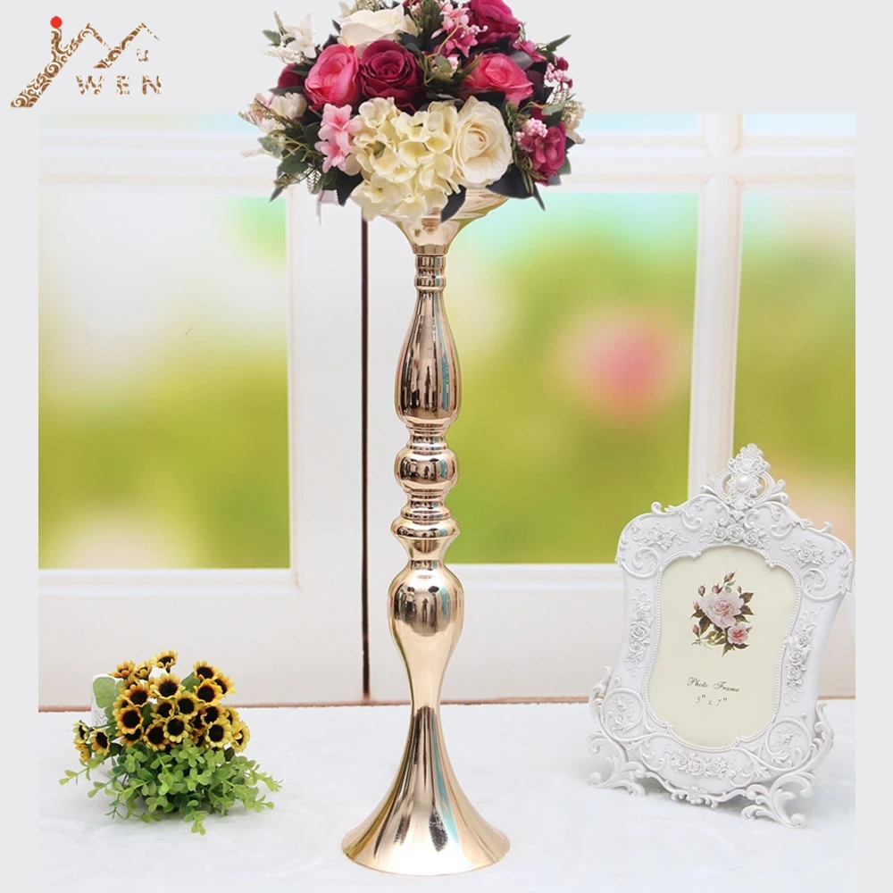 IMUWEN 10PCS Gold Candle Holders 50CM/20" Flower Vase Candlestick Wedding Decoration Table Centerpieces Flower Rack  Road Lead
