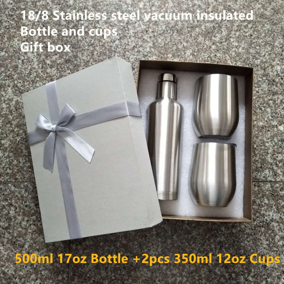 Подарочный набор 12oz яйцо чашки различной формы глоток бокалы для вина и бутылка из нержавеющей стали Изолированная вакуумом 2-стены воды кофе термос кружки