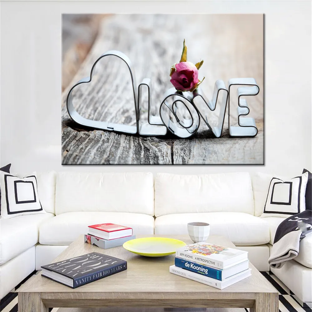 

Canvas Wall Art Pictures Framework HD Prints Posters 1 Piece/Pcs Rose Love Words Paintings For Living Room Romantic Home Decor