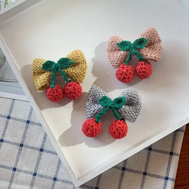 

15pcs Boutique Handmade Cute Crochet Cherry Hairpins Solid Mini Hair Bow Hair Clips Princess Headwear Fashion Hair Accessories