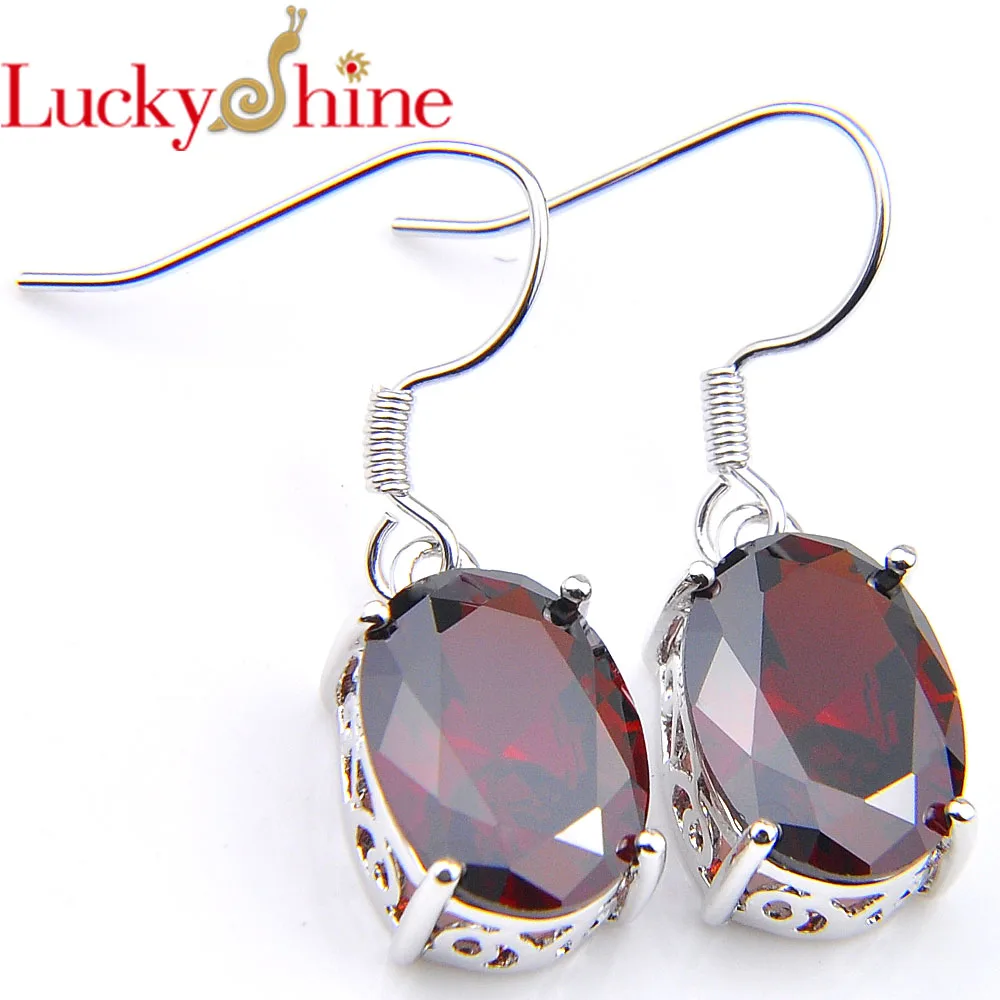 

Luckyshine Women Earrings Oval Red Crystal Zircon Earring Wedding Dangle Earrings Russia USA Australia Vintage Earrings Jewelry