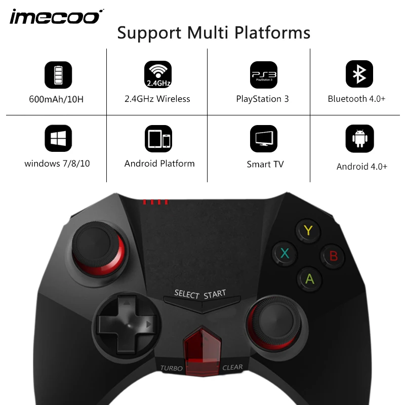 IMECOO 2 4 ГГц Беспроводной игровой контроллер Bluetooth геймпад для PS3 PC Android-смартфон Tablet