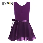 Балетная пачка для девочек, трико для танцев, гимнастики, хлопковая балетная пачка без рукавов с шифоновой юбкой на завязках, комплект одежды