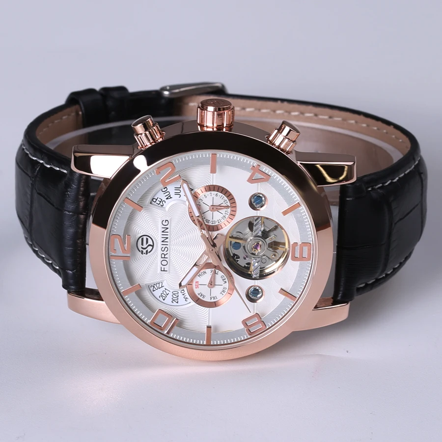 Мужские автоматические механические часы повседневные цвета розового золота с