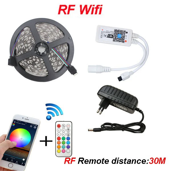 With RF Wifi Control Водонепроницаемый светодиодный светильник 2835 DC12V лента Диодная неоновая лента Гибкая RGB светодиодный светильник с контроллером и питанием - Испускаемый цвет: With RF Wifi Control