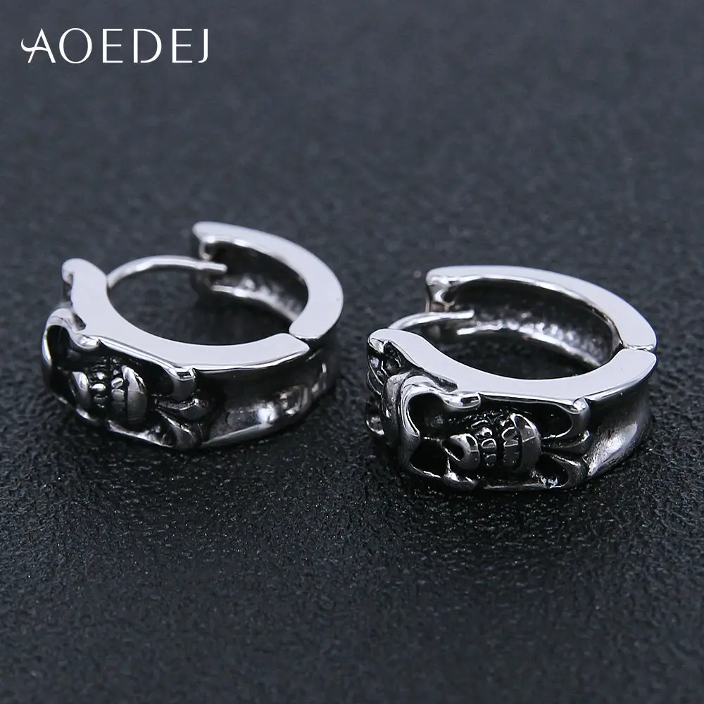 AOEDEJ, черный череп, маленькие серьги-кольца, мужские, нержавеющая сталь, Huggie, серьги-кольца для мужчин, s, панк, 12 мм, Brincos Para As Mulheres