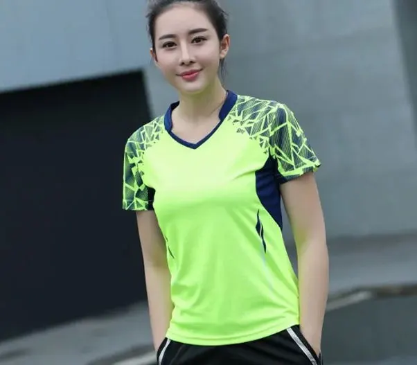 women green shirt Комплект одежды для настольного тенниса, рубашка для бадминтона для мужчин и женщин, теннисная одежда для бадминтона, командная форма, спортивный костюм, спортивная одежда - Цвет: women green shirt