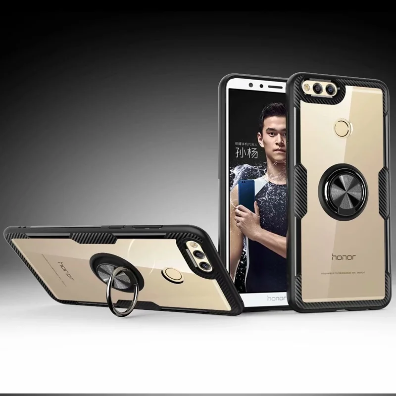 Case For Huawei Honor 7X Cover honor case Transparent finger ring Stand Magnet Soft 7 X kimTHmall | Мобильные телефоны и