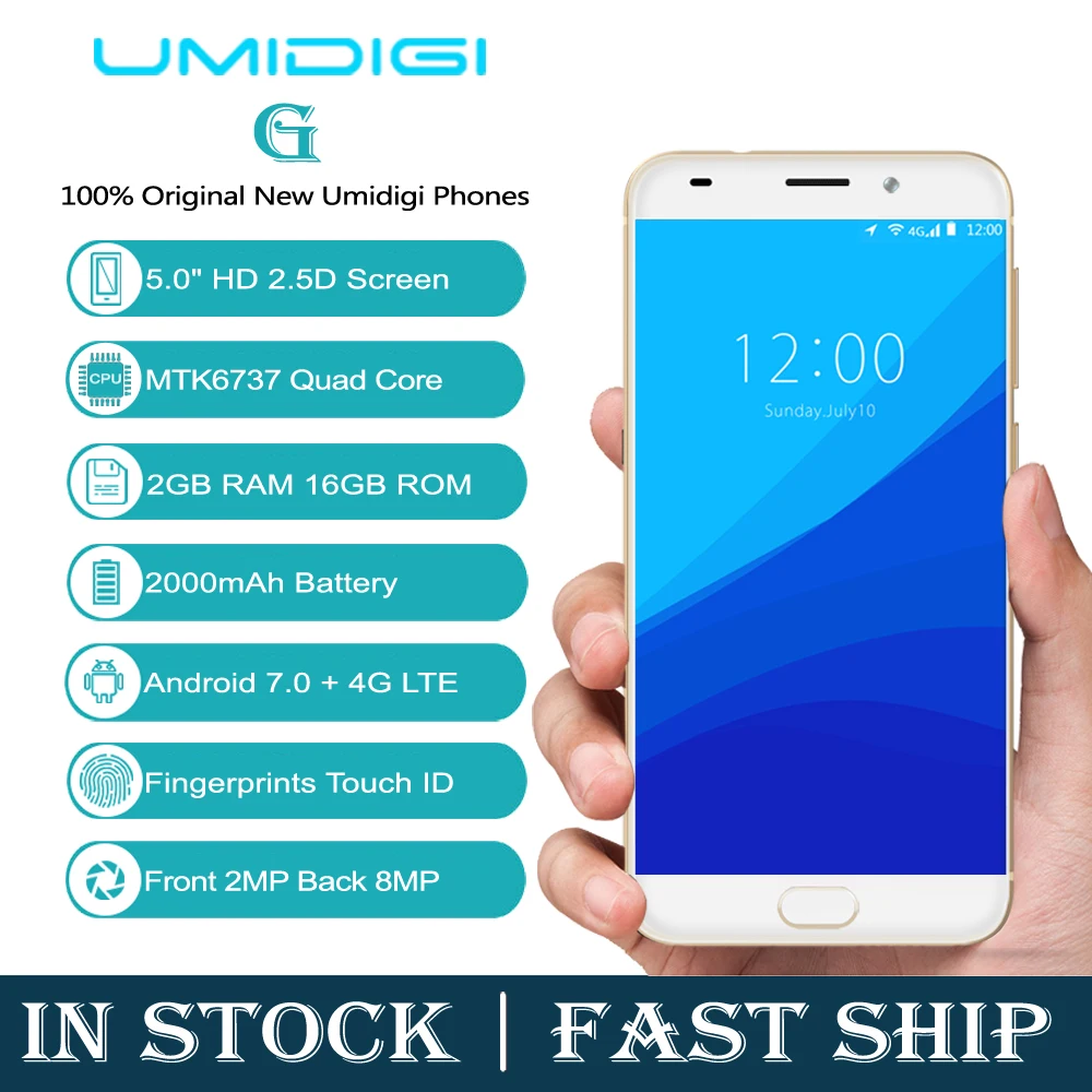 UMIDIGI G 4G Смартфон Android 7 0 MTK6737 четырехъядерный 5 дюймовый экран сотовый телефон 2G ram