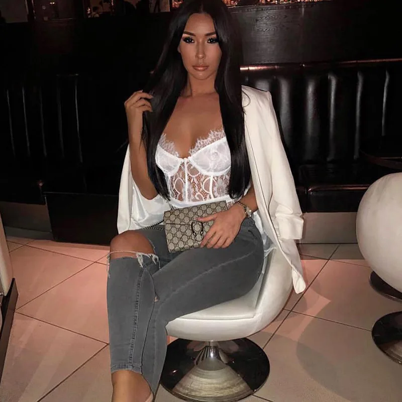 InstaHot кружевные прозрачные сексуальные женские комбинезоны с v-образным вырезом Бюстгальтер на тонких бретельках облегающие боди Женская одежда для клуба Праздничная пляжная одежда лето