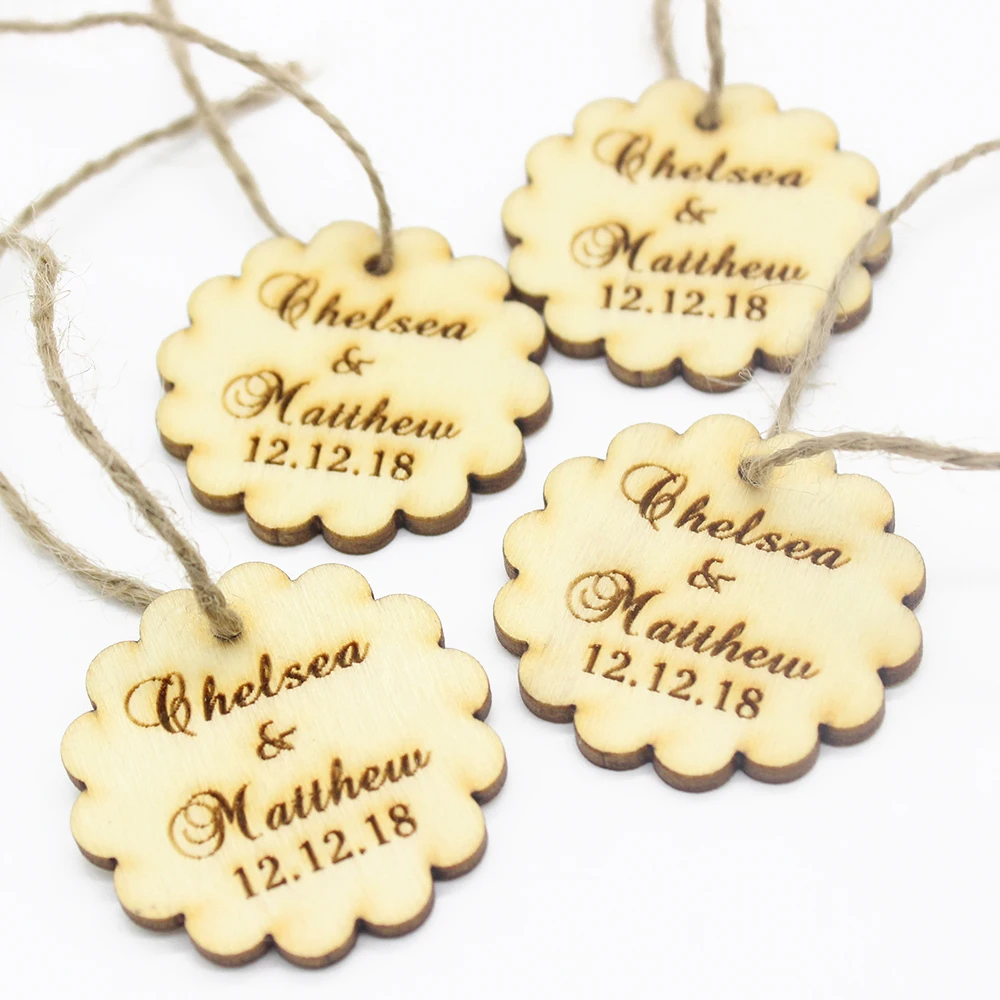 50pcs Personalized Engraved Wooden Wedding Thank You Tags With Jute String Love Flower Party Decoration Favors 40x40mm | Дом и сад