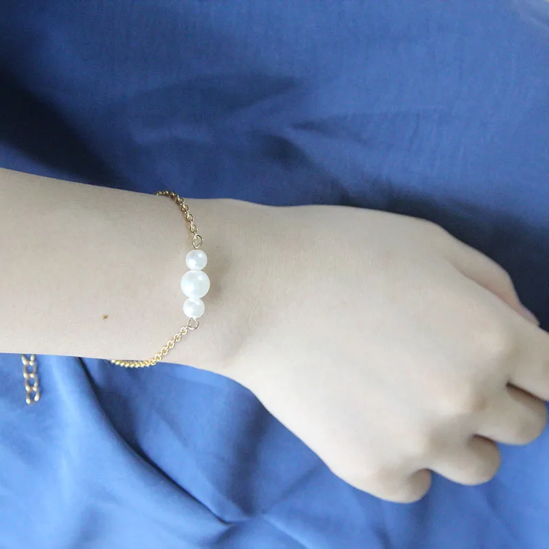 Women's bracelets Gold Color Link Chain Charm Pearl Bracelet For Women Jewelry Top Quality Wholesale | Украшения и аксессуары