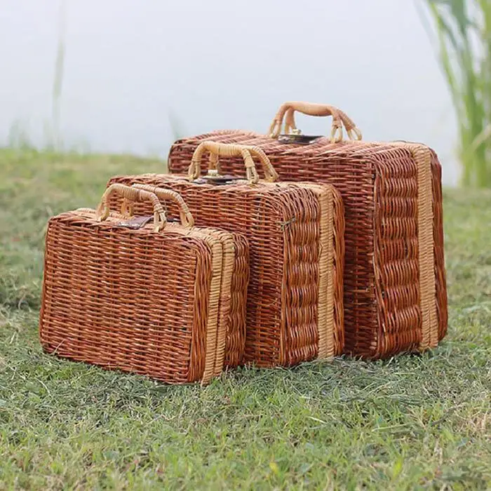 Корзина для пикника ручная работа плетеный чехол хранения винтажный чемодан