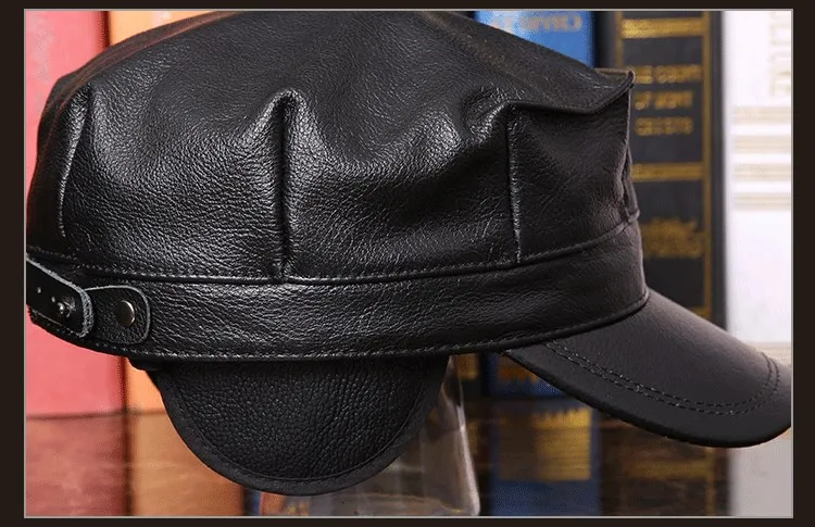 Wuaumx Cowskin армейские кепки для мужчин и женщин ушной клапан плоская бейсболка топ из натуральной кожи Newsboy шляпа мужская коровья кожа восьмиугольная шляпа