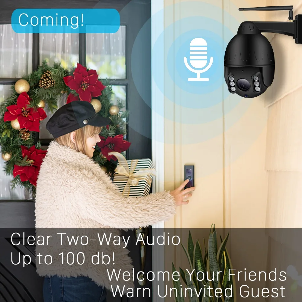 Наружная беспроводная купольная PTZ IP камера 1080P Wi Fi 2 МП 5 кратный оптический зум