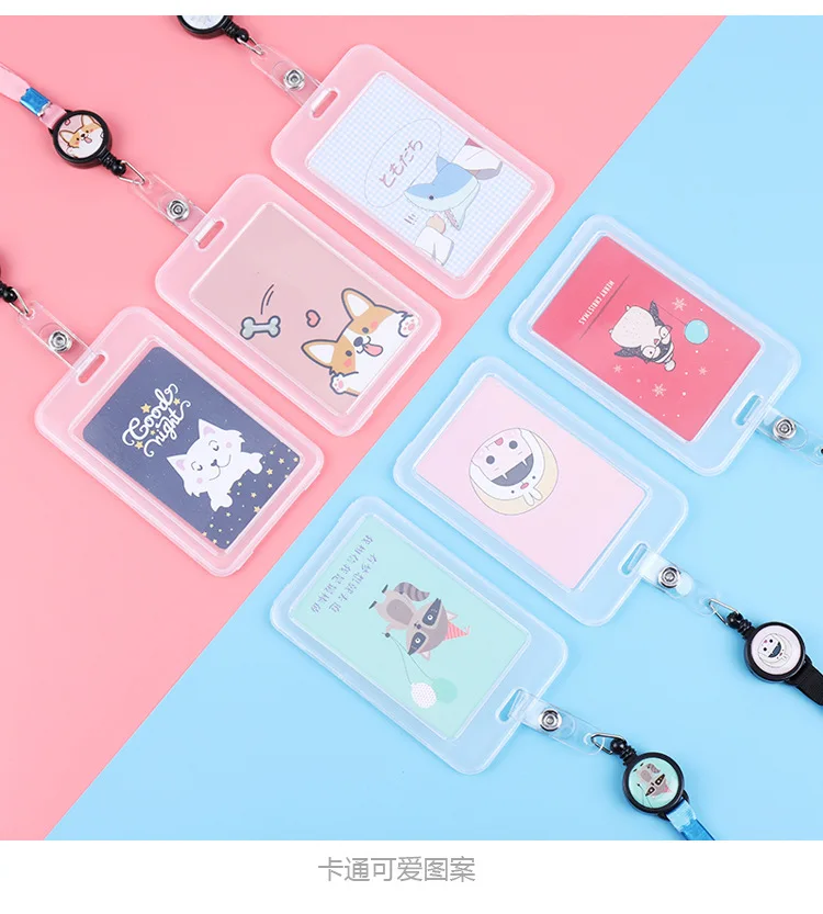Cute Cartoon Cat Transparent Card ID Badge Holder Kawaii Dogs Retractable Badge Buckle Name Tag Card Holder For Gifts
