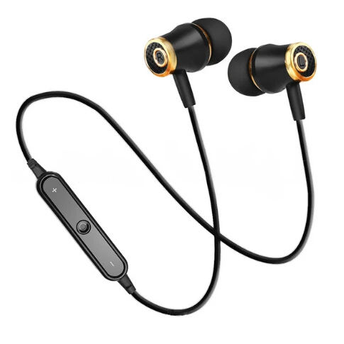black golden Bluetooth наушники Металлические Магнитные Наушники Беспроводные спортивные наушники для iPhone X 7 8 Plus samsung Huwei P9 Xiaomi Мобильный телефон - Цвет: black golden