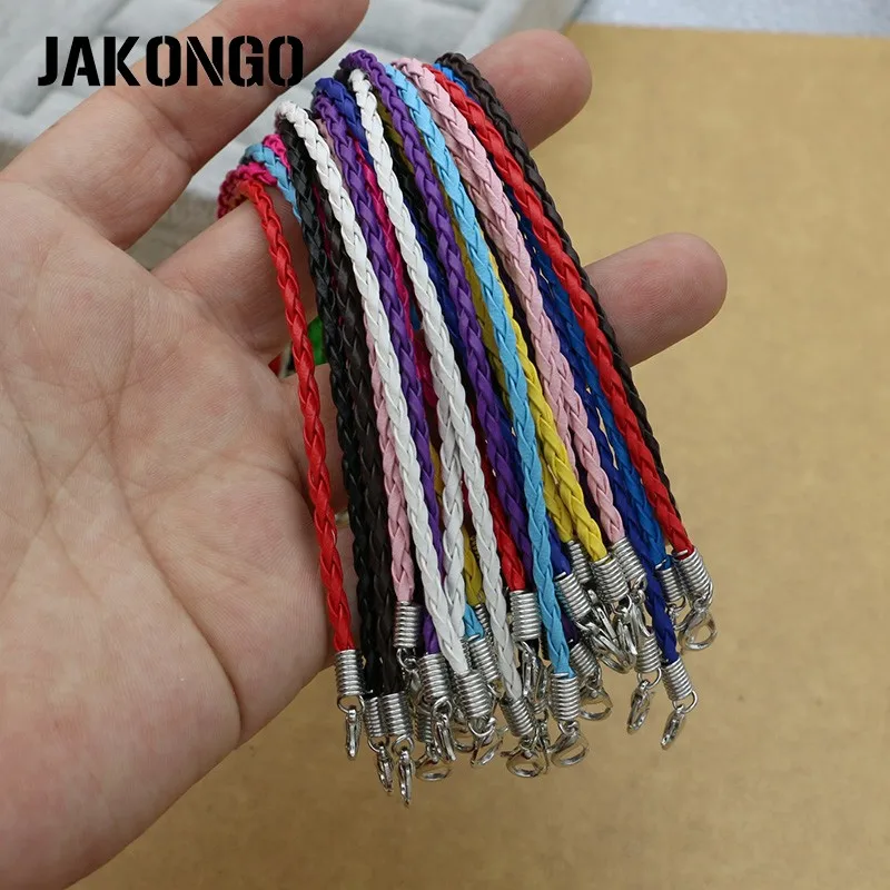 

JAKONGO Mixed Color Braided Leather Bracelets Lobster Claps Extended Rope Bracelet Jewelry Accessories Making Handmade DIY 18cm
