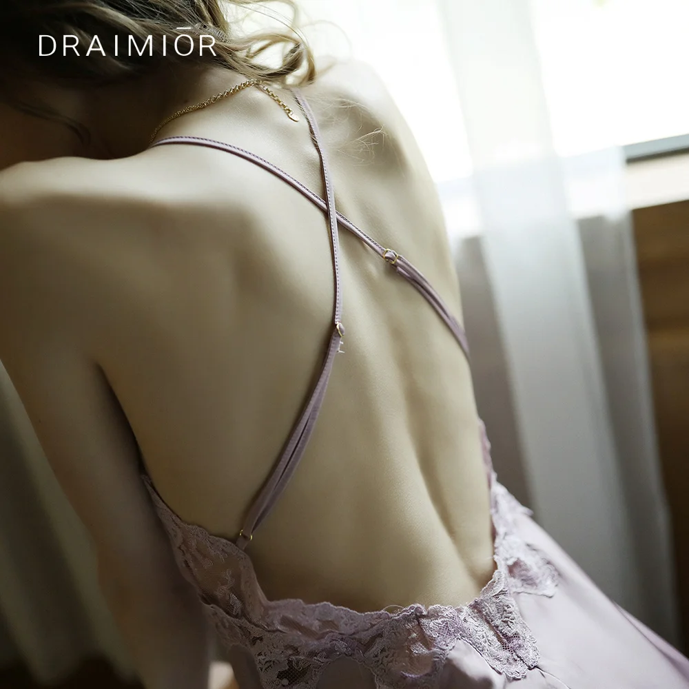 DRAIMIOR необычное сексуальное женское белье Babydolls без спинки платье-комбинация для Женщин Шелковое имитация пижамы Ночная рубашка DR0026