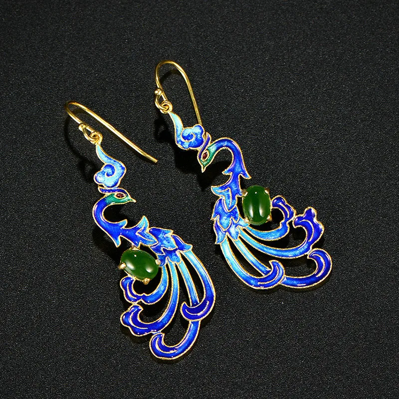 Комплект украшений ручной работы из серебра 925 пробы с голубым Фениксом