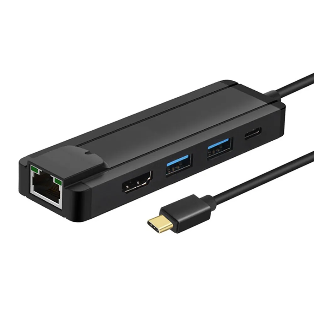 Черный Док-станция Fealushon type C-HDMI USB3.0 RJ45 Gigabit PD Hub для ноутбука Macbook Pro hp DELL Surface lenovo samsung Dock - Цвет: Черный