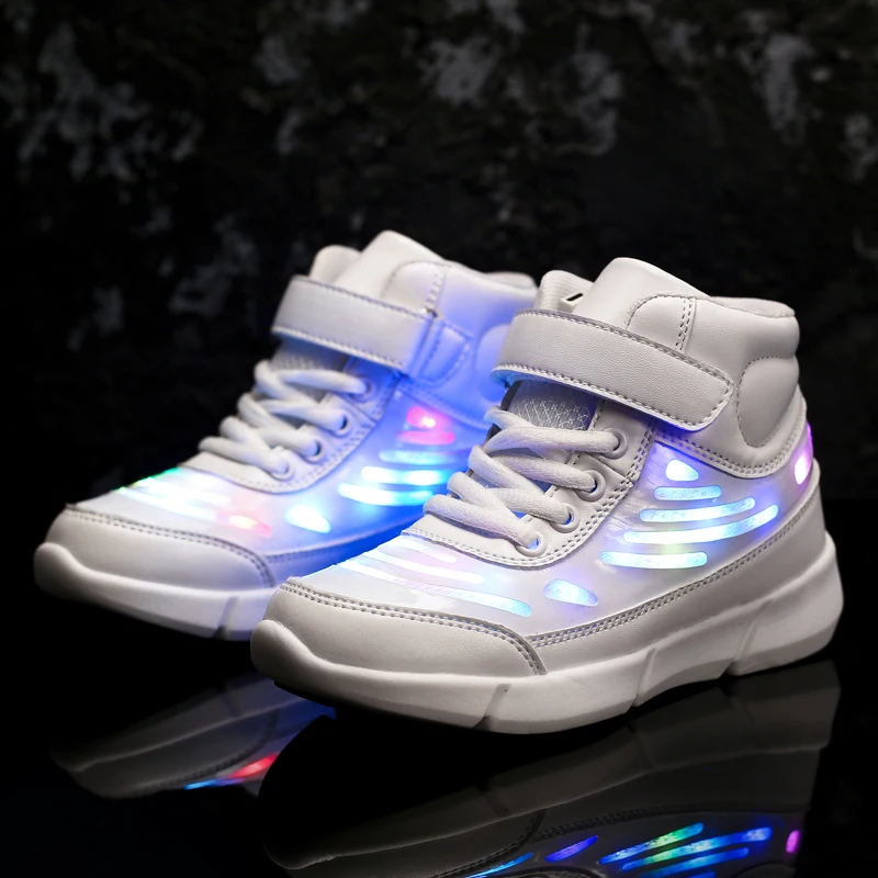 LED Luminous Kids Shoes Boys Girls Running 2019 Fashion High Top Children Casual Sports with Light Sneakers | Детская одежда и