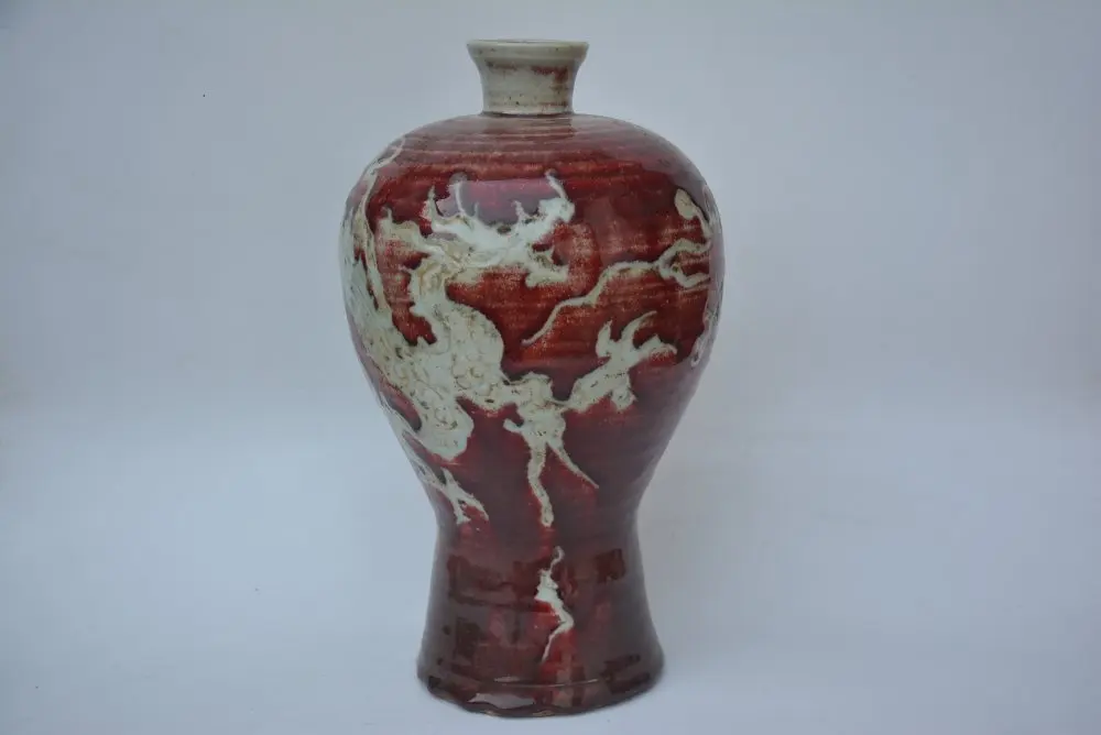 

Rare Old China YUAN dyansty porcelain vase,Dragon,red glaze,Hand Painted Decoration /Collection/ crafts,Free shipping