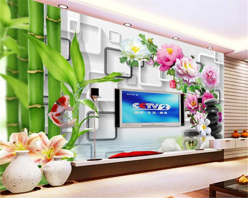3D обои на заказ 3d из бамбука koi lily для украшения дома стен 3 d papel de parede papier peint|3d