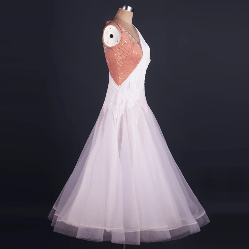 Бальный вальс конкурсные танцевальные платья Новый дизайн кисточкой без рукавов