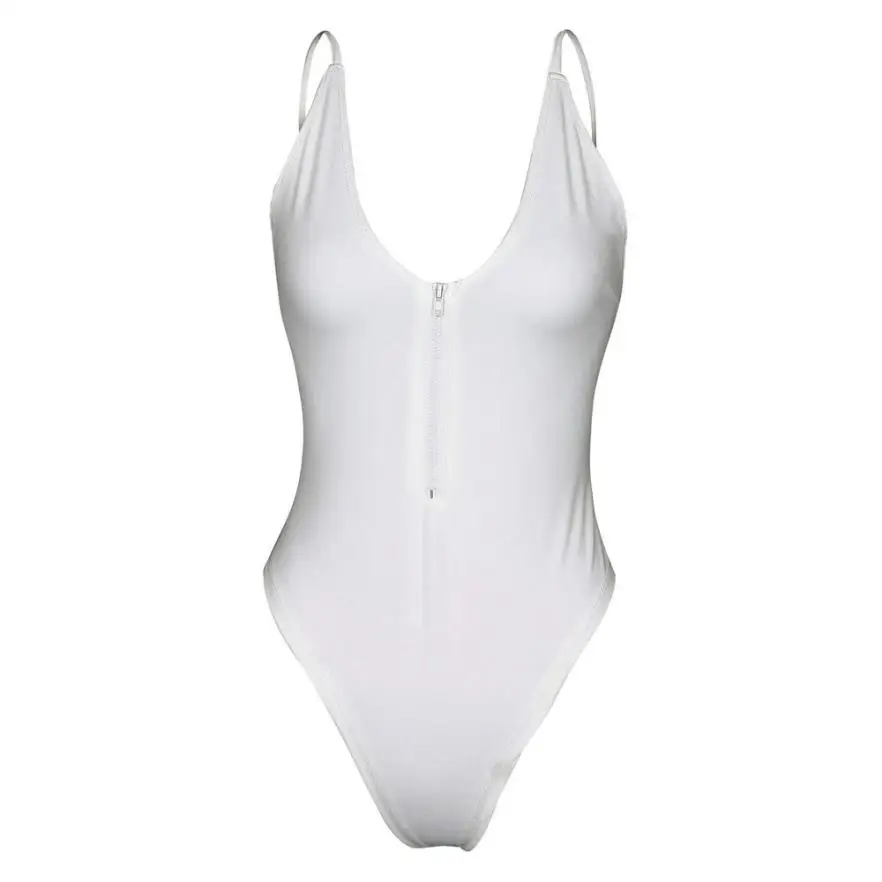 Лето 2018 бикини женский цельный на молнии с открытой спиной пуш ап Мягкий