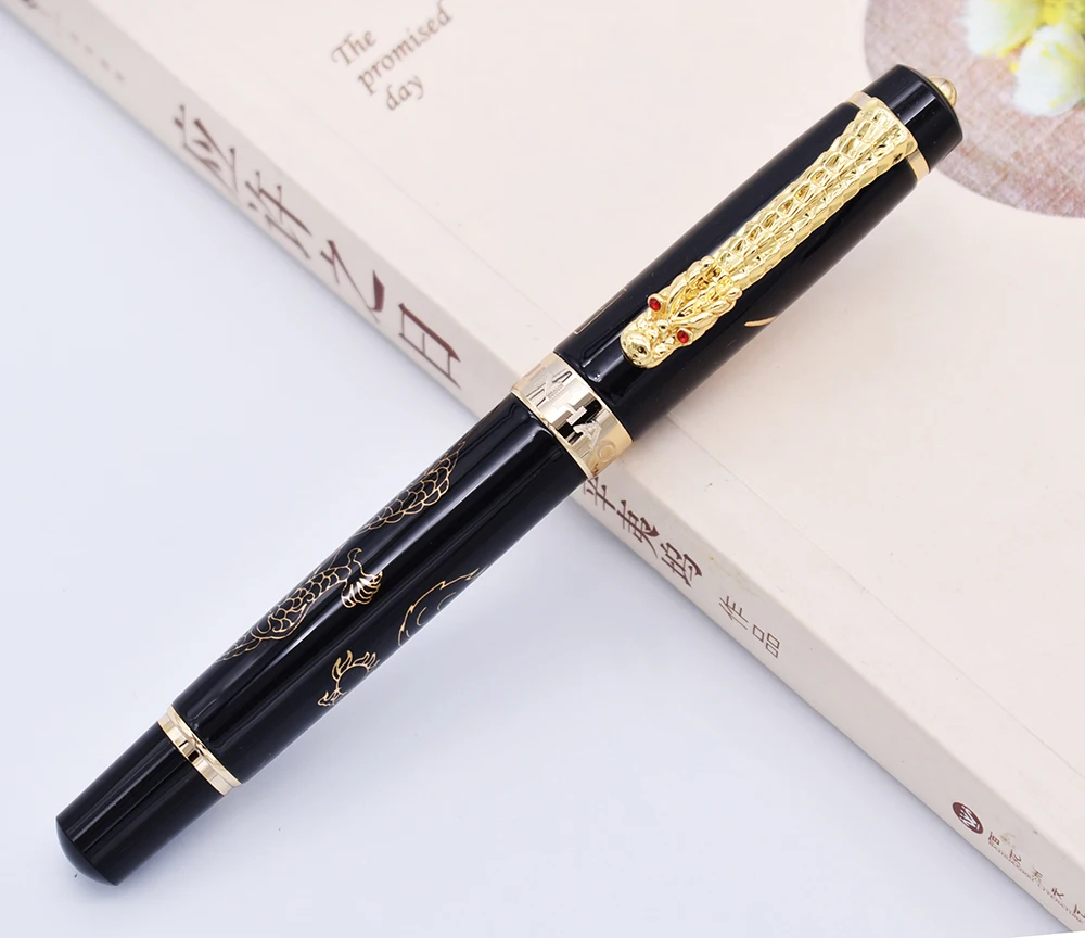 

Jinhao Vintage Fountain Pen Medium Nib, Descendants of The Dragon, Black Color Writing Business Office School Supplies