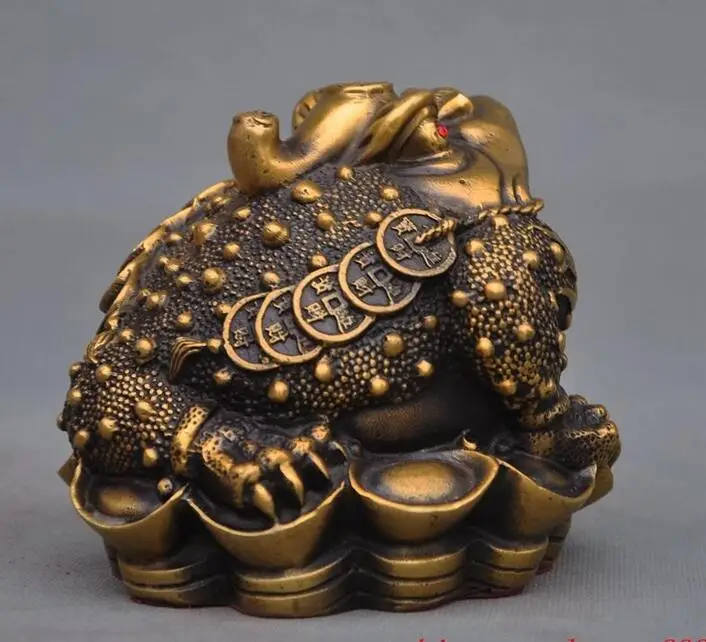Chinese fengshui brass money coin yuanbao ingot Golden Toad bufo frog statue | Дом и сад