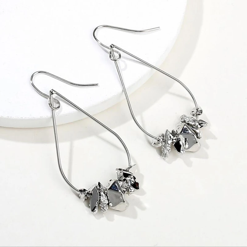 Amaiyllis Large Copper Waterdrop Dangle Earrings For Women Irregular Metal Chips Statement Drop Pendant Brinco | Украшения и