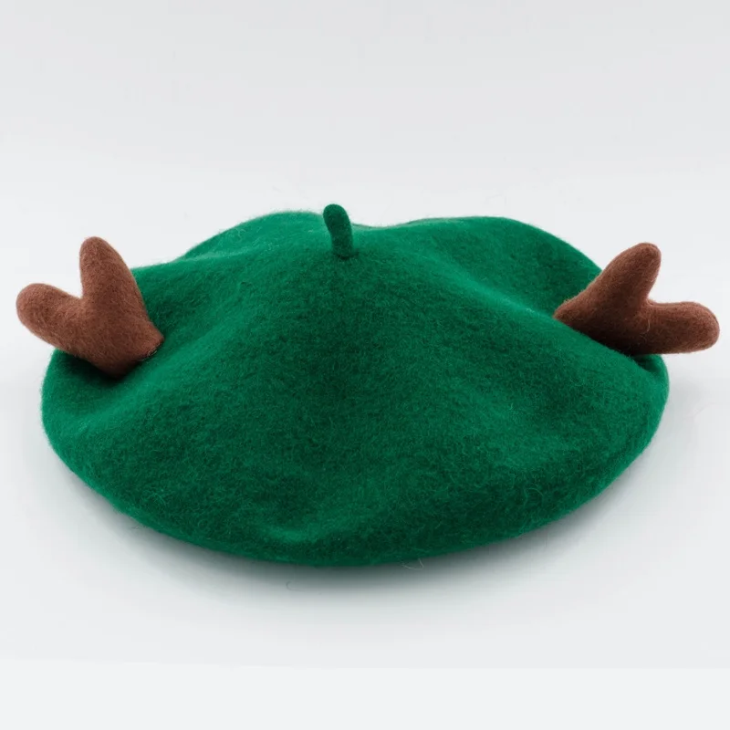 dark green Новинка, шерсть, винтажный теплый шерстяной зимний женский берет, французский артист, шапочка, шапка для сладкой девочки, подарок, весенние и осенние шапки - Цвет: dark green