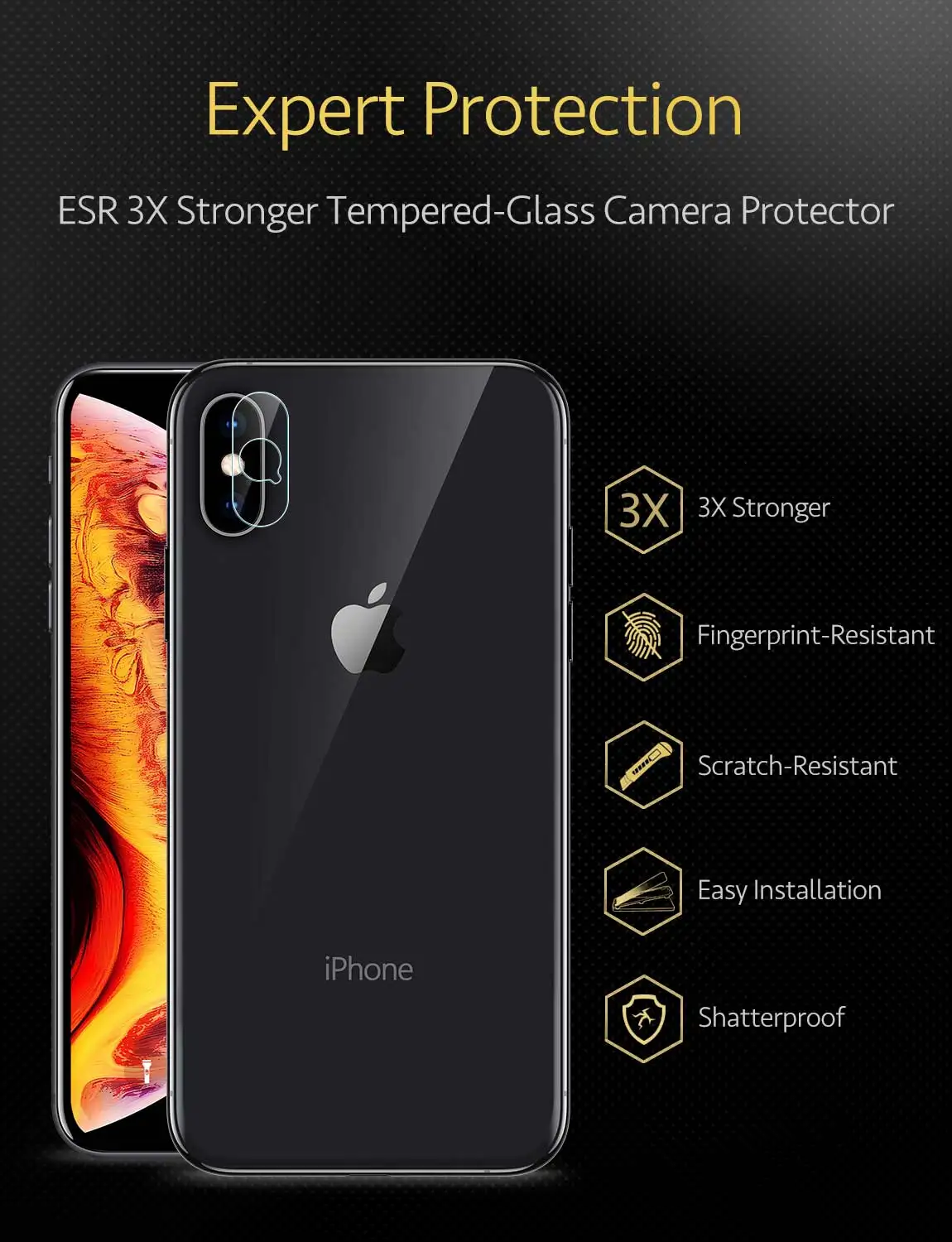 ESR 2 шт./лот ультра-тонкий объектив камеры протектор экрана для iPhone X Xs Max полное покрытие закаленное стекло прозрачная защитная пленка