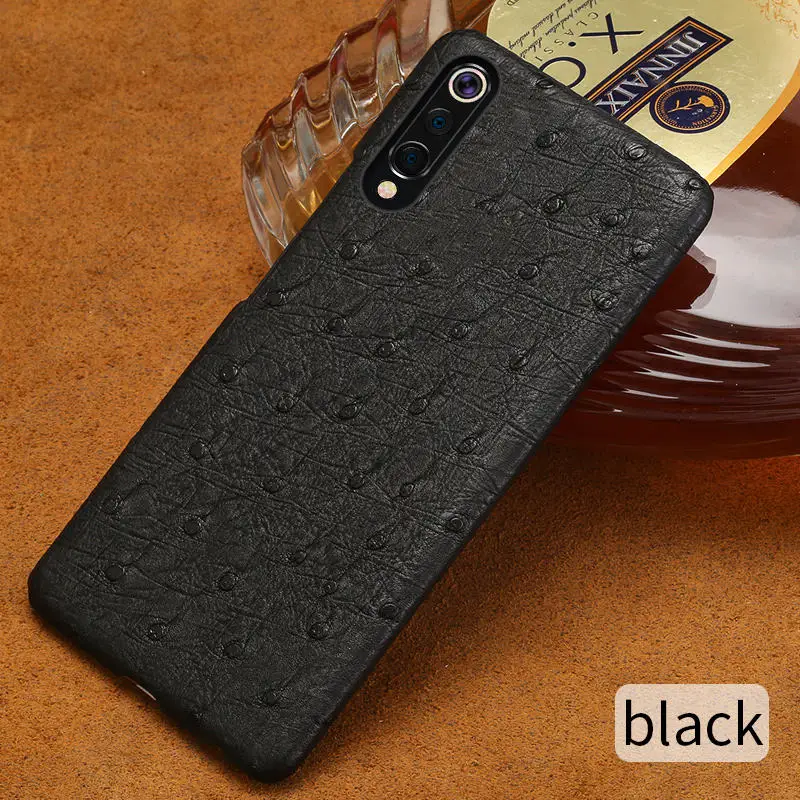 Черный Натуральный страусиный кожаный чехол для телефона для Xiaomi mi 9 9t pro 9 SE 8 Lite A3 чехол для Red mi Note 8 pro 8T 7A note 7 5 PlusLuxury - Цвет: Черный