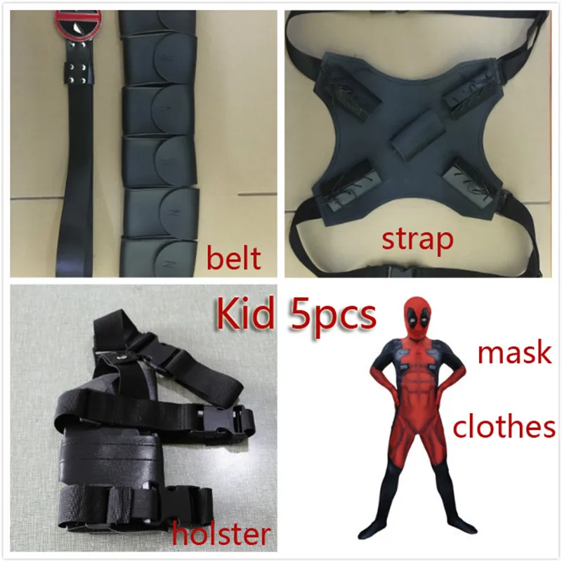 Kid 5 pcs Ainclu Горячая Хэллоуин косплей полный тело Дэдпул 2 костюм Взрослый Цифровой принт костюм из лайкры дети взрослые Дэдпул Косплей зентай - Цвет: Kid 5 pcs