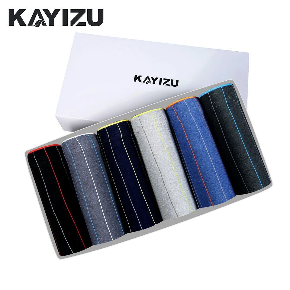 KAYIZU 6 шт./лот Полосатое Мужское нижнее белье хлопок боксеры шорты мужские трусы